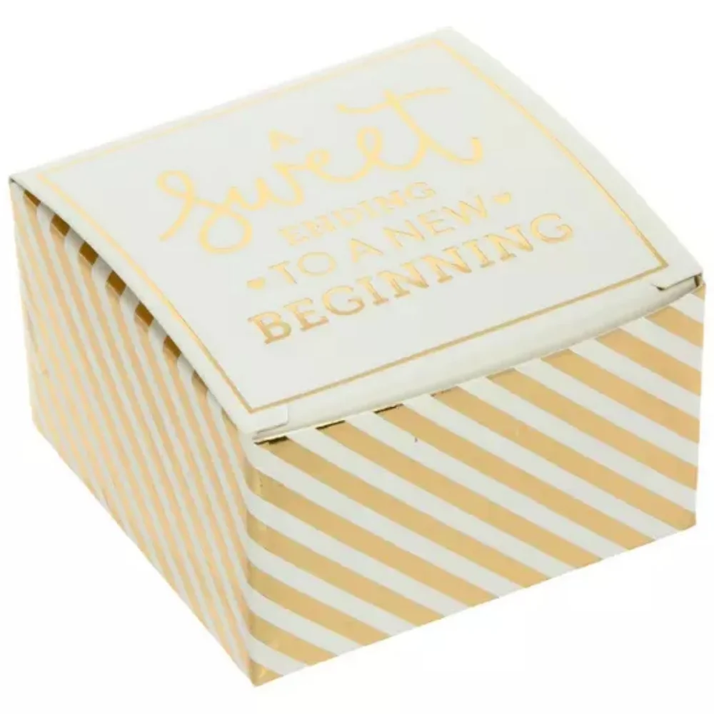 100 Gold and White Wedding Favor Candy Boxes (A Sweet Ending To A New Beginning)